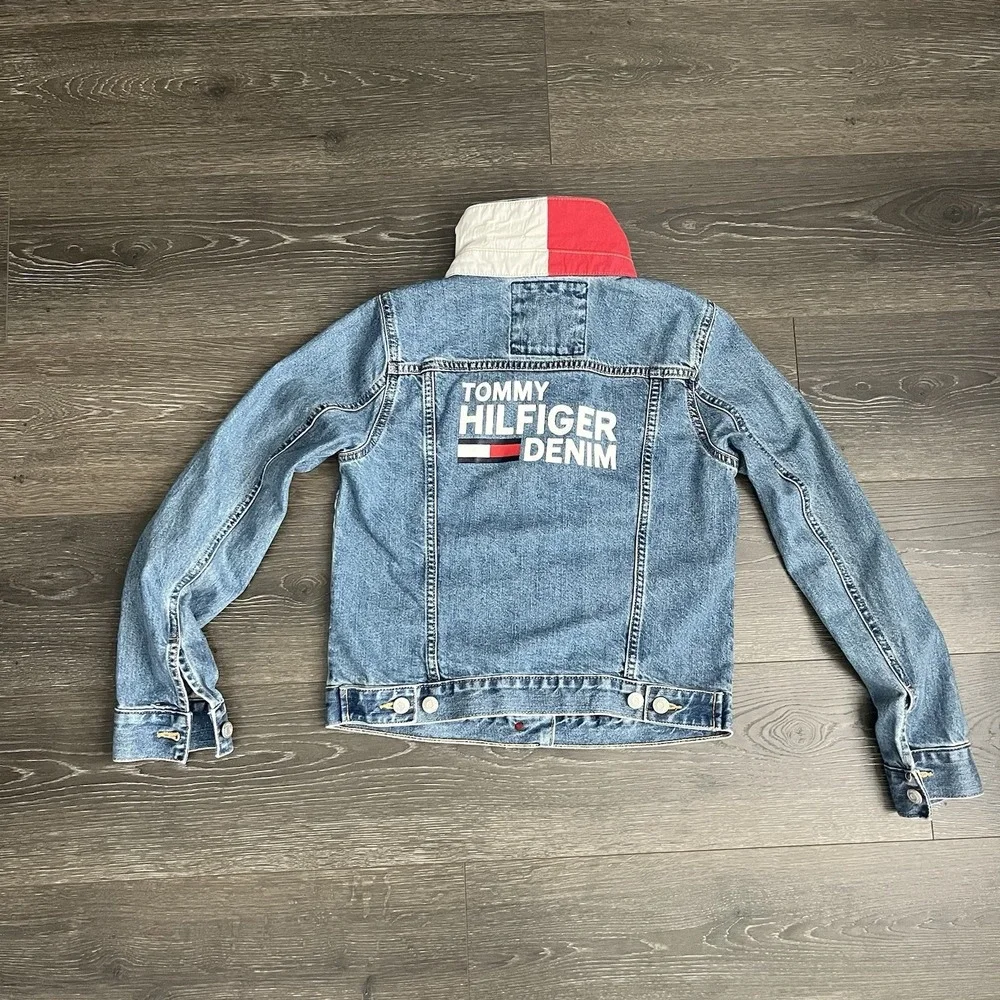 TOMMY HILFIGER Vintage Womens Small 90s Y2K Denim Jean‎ Trucker Jacket Western